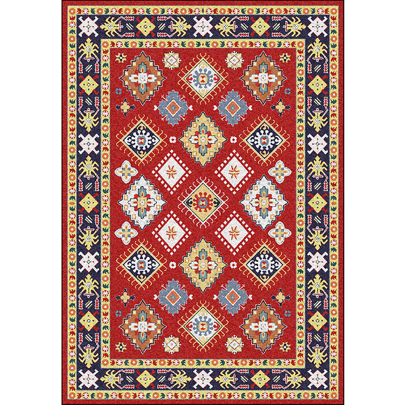 Lisslune | Southwest Living Room Rug in Red Diamond Print Rug Polyester Non-Slip Pet-Friendly Room Rug