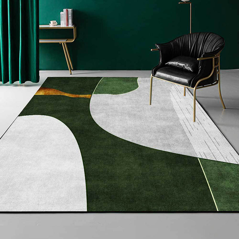 Lisslune | Green and Gray Bedroom Carpet Novelty Color Block Stripe Pattern Area Rug Polyester Stain Resistant Rug