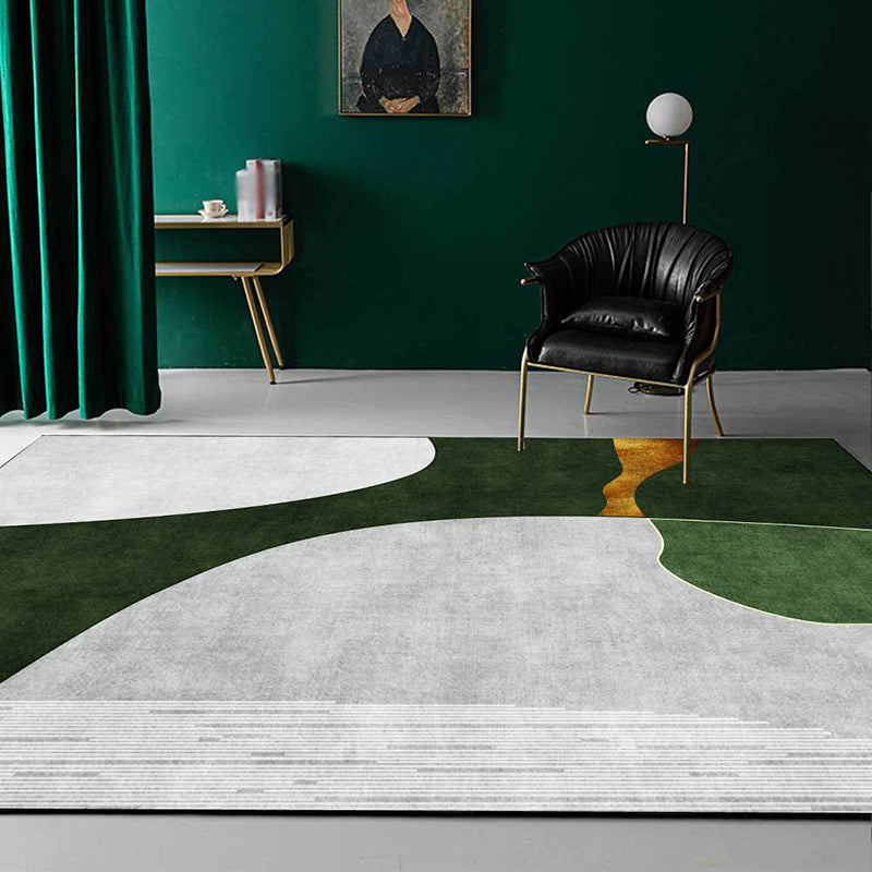 Lisslune | Green and Gray Bedroom Carpet Novelty Color Block Stripe Pattern Area Rug Polyester Stain Resistant Rug