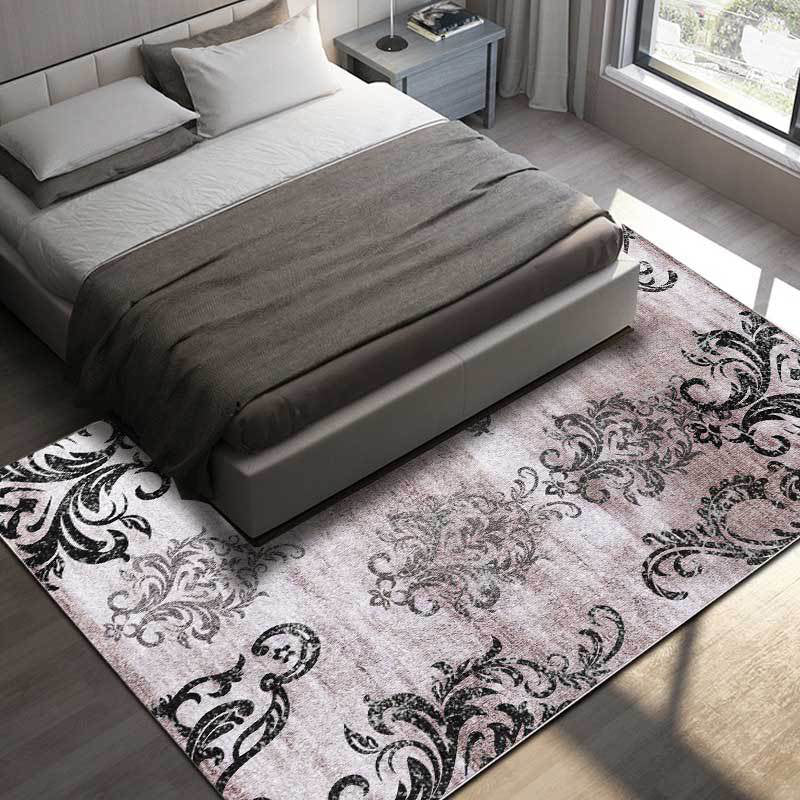 Lisslune | Black and pink retro carpet Polyester paisley pattern carpet machine washable non-slip backing carpet for the living room