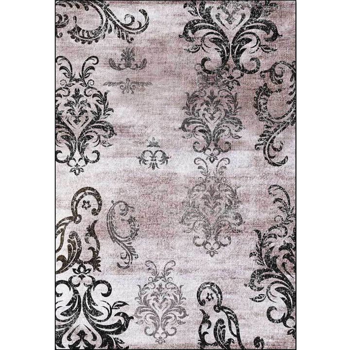 Lisslune | Black and pink retro carpet Polyester paisley pattern carpet machine washable non-slip backing carpet for the living room