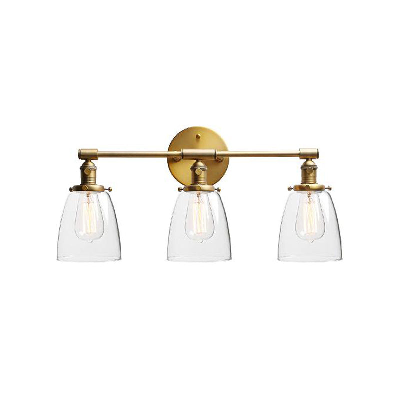 Lisslune | 3-Bulb Cone Wall Mount Light Fixture Industrial Brass Clear Glass Lighting for Restaurant