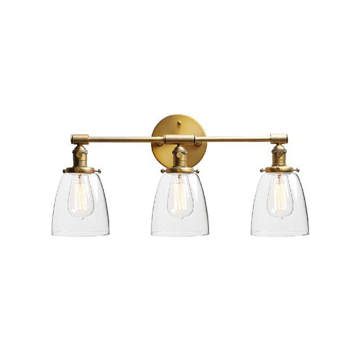 Lisslune | 3-Bulb Cone Wall Mount Light Fixture Industrial Brass Clear Glass Lighting for Restaurant