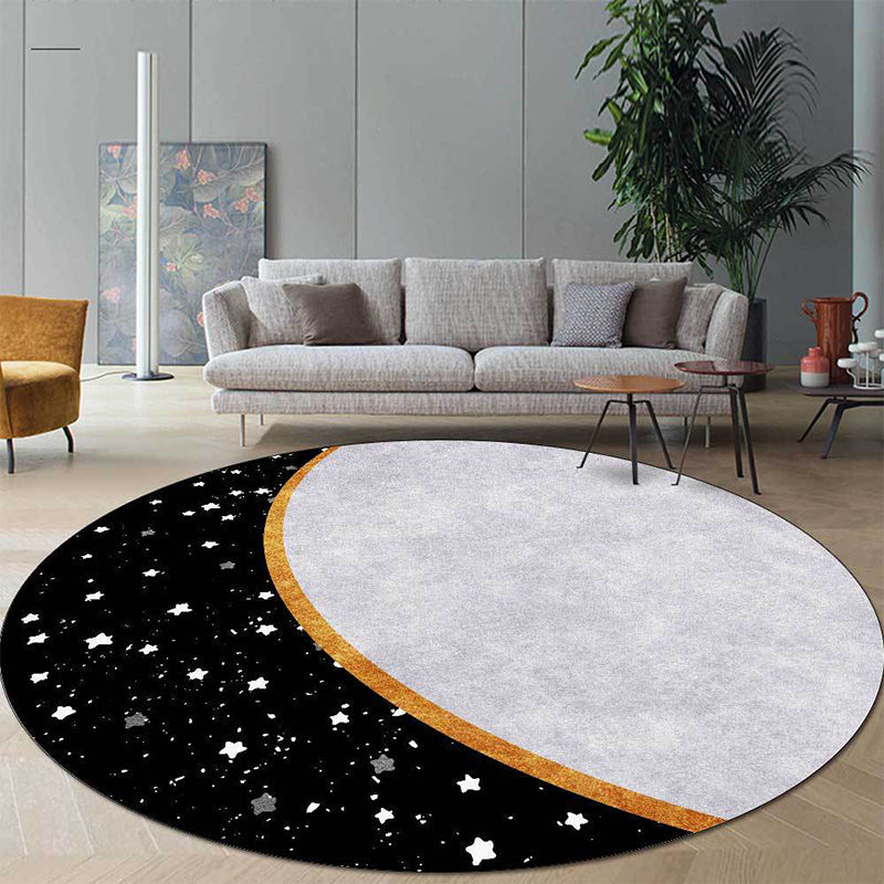 Lisslune | White and Black Nordic Carpet Polyester Colorblock Star Print Carpet Machine Washable Non-Slip Background Rug for Living Room