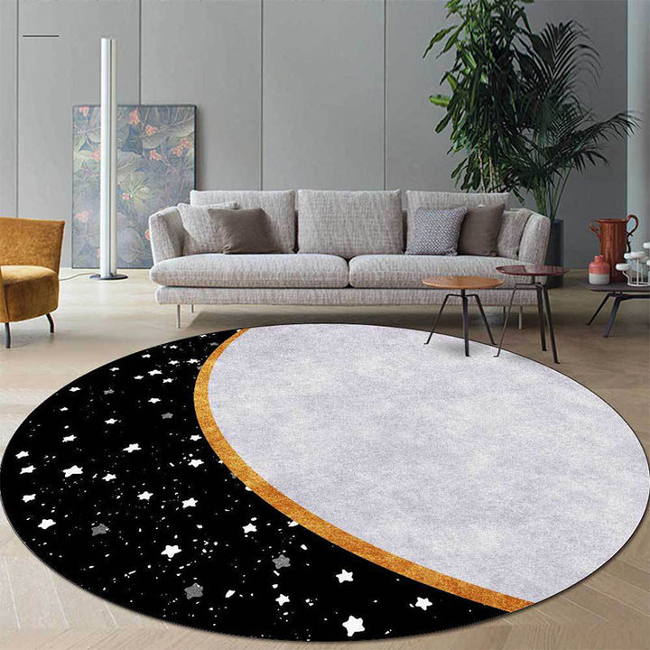 Lisslune | White and Black Nordic Carpet Polyester Colorblock Star Print Carpet Machine Washable Non-Slip Background Rug for Living Room