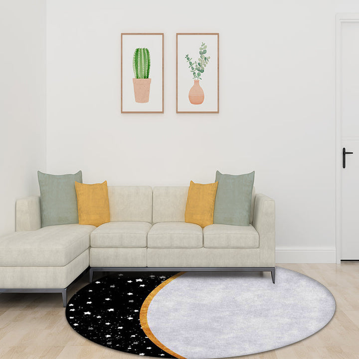 Lisslune | White and Black Nordic Carpet Polyester Colorblock Star Print Carpet Machine Washable Non-Slip Background Rug for Living Room