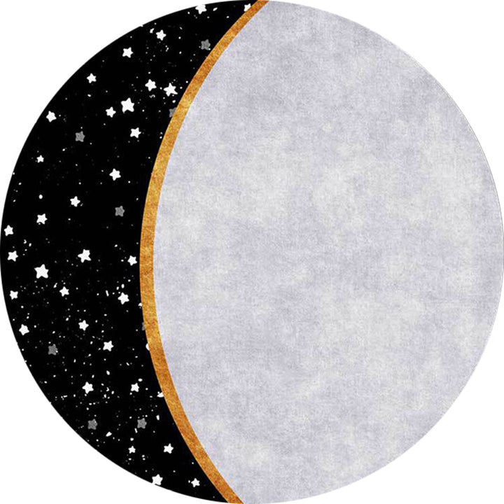 Lisslune | White and Black Nordic Carpet Polyester Colorblock Star Print Carpet Machine Washable Non-Slip Background Rug for Living Room