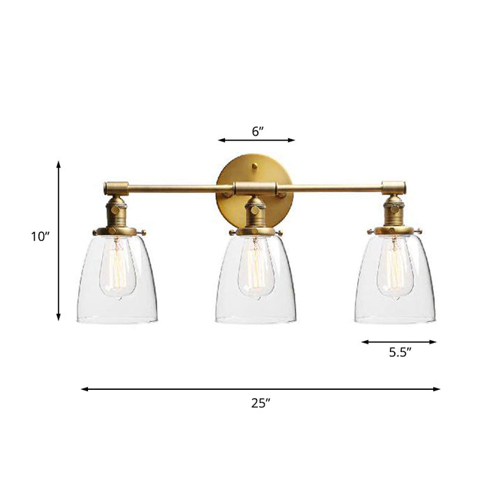 Lisslune | 3-Bulb Cone Wall Mount Light Fixture Industrial Brass Clear Glass Lighting for Restaurant
