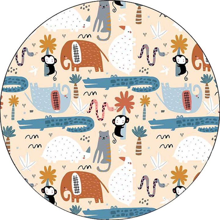 Lisslune | Ivory Kids Room Rug Kids Animal Elephant Monkey Crocodile Pattern Rug Polyester Pet-Friendly Rug