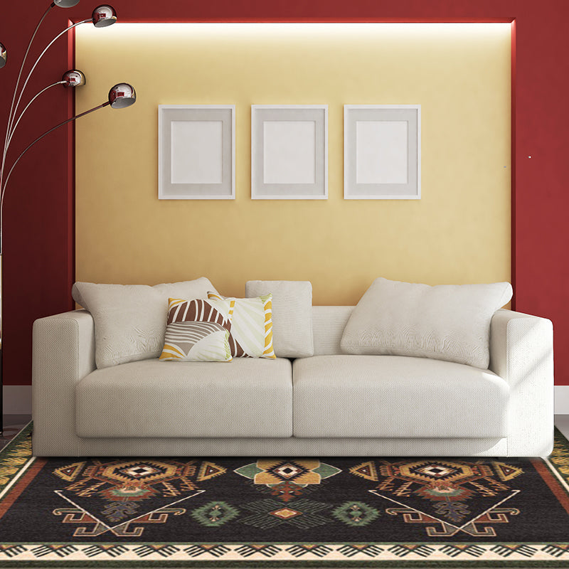 Lisslune | Black Bedroom Rug Southwestern Tribal Pattern Area Rug Polyester Pet-Friendly Rug