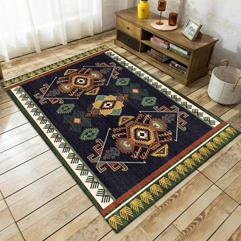 Lisslune | Black Bedroom Rug Southwestern Tribal Pattern Area Rug Polyester Pet-Friendly Rug