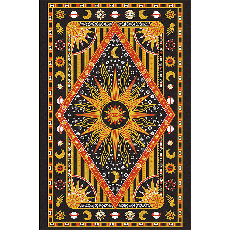 Lisslune | Tribal Southwestern rug in black and yellow sun moon diamond pattern rug polyester washable rug for home decor