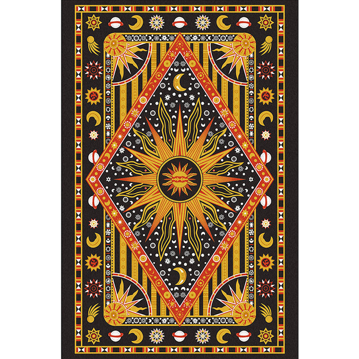 Lisslune | Tribal Southwestern rug in black and yellow sun moon diamond pattern rug polyester washable rug for home decor