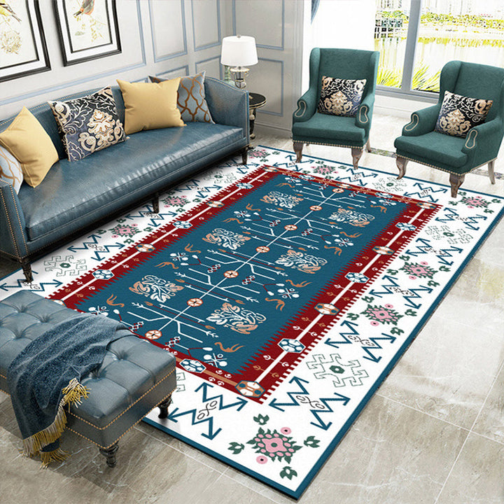 Lisslune | White Bedroom Rug Southwestern Tribal Leaf Pattern Area Rug Polyester Stain Resistant Non-Slip Doormat