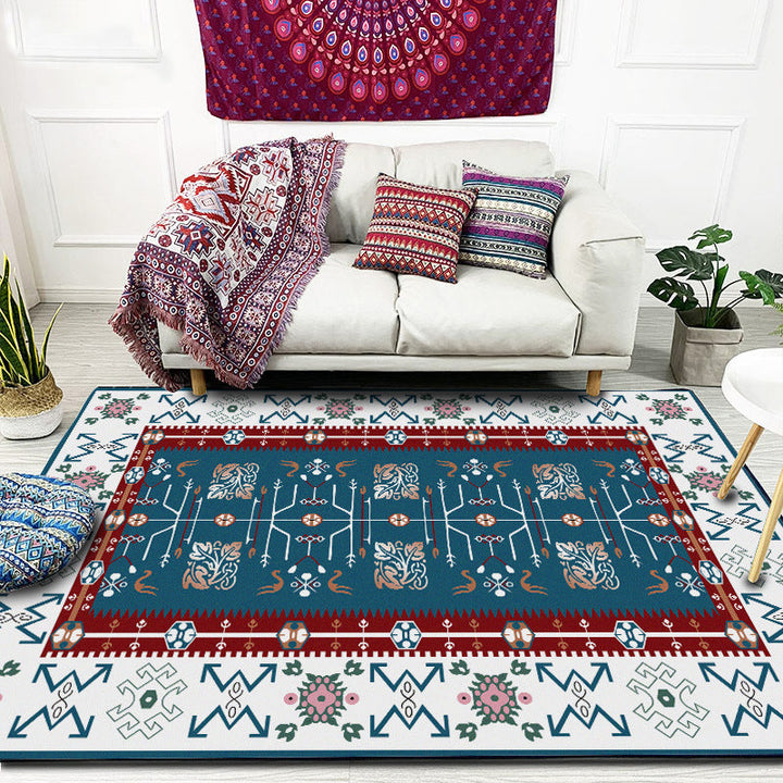 Lisslune | White Bedroom Rug Southwestern Tribal Leaf Pattern Area Rug Polyester Stain Resistant Non-Slip Doormat