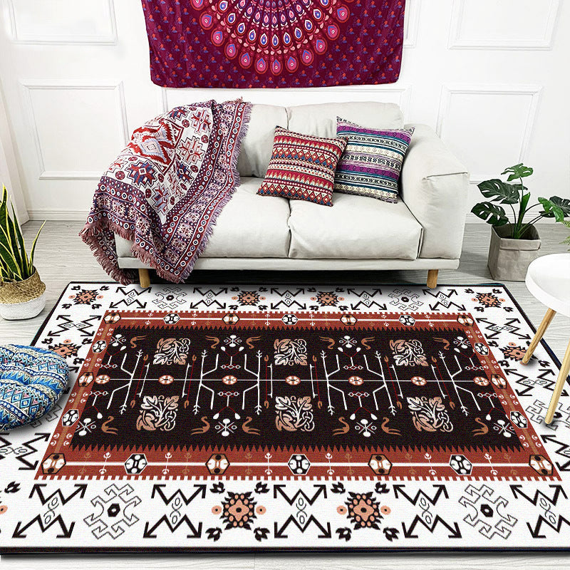 Lisslune | White Bedroom Rug Southwestern Tribal Leaf Pattern Area Rug Polyester Stain Resistant Non-Slip Doormat
