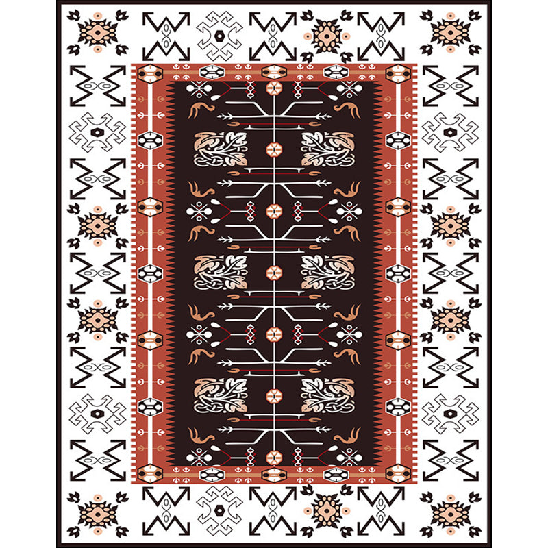 Lisslune | White Bedroom Rug Southwestern Tribal Leaf Pattern Area Rug Polyester Stain Resistant Non-Slip Doormat