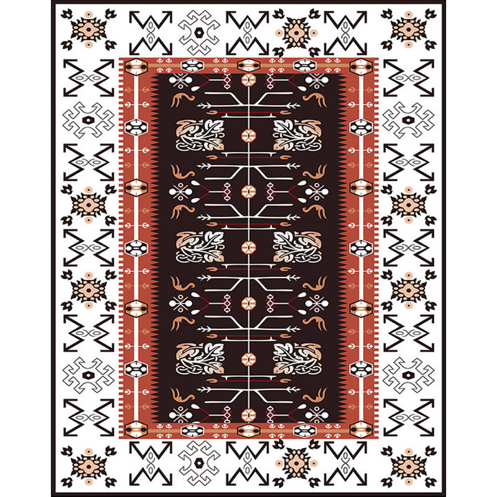 Lisslune | White Bedroom Rug Southwestern Tribal Leaf Pattern Area Rug Polyester Stain Resistant Non-Slip Doormat