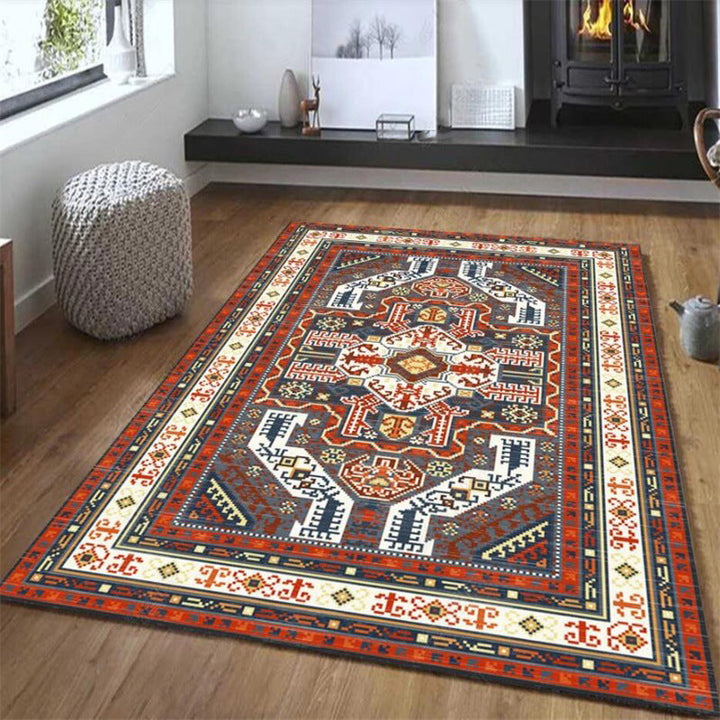 Lisslune | Tribal Southwest Carpet in Red and Gray Geometric Pattern Rug Polyester Non-slip Rug for Home Decor
