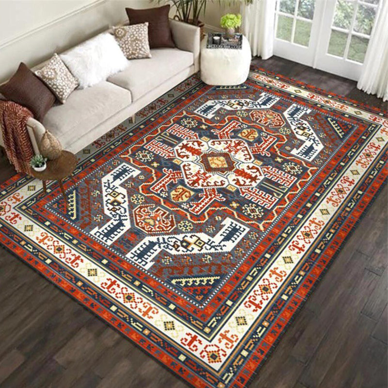 Lisslune | Tribal Southwest Carpet in Red and Gray Geometric Pattern Rug Polyester Non-slip Rug for Home Decor