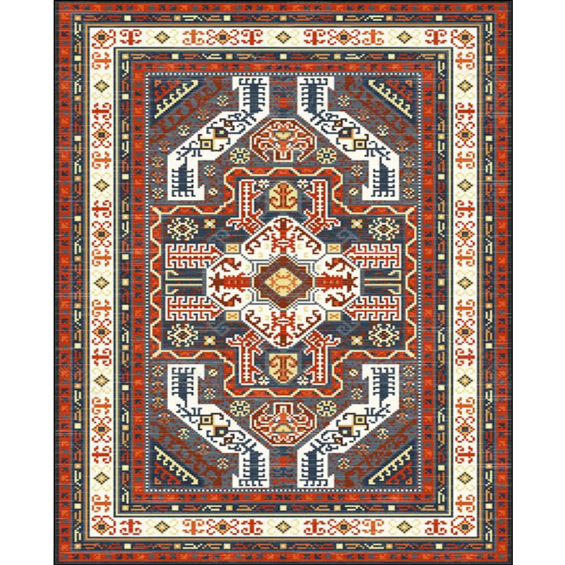 Lisslune | Tribal Southwest Carpet in Red and Gray Geometric Pattern Rug Polyester Non-slip Rug for Home Decor