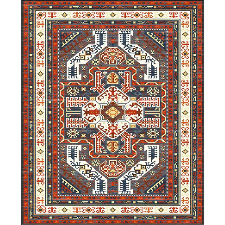 Lisslune | Tribal Southwest Carpet in Red and Gray Geometric Pattern Rug Polyester Non-slip Rug for Home Decor