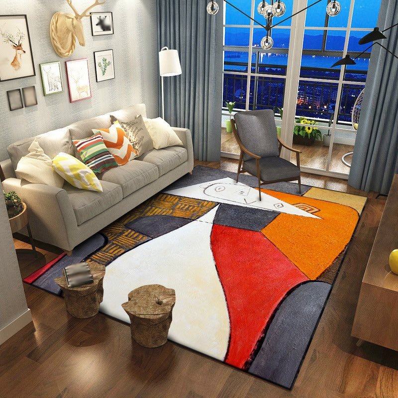 Lisslune | Colorful Bedroom Carpet Novelties Color Block Geometric Pattern Area Rug Polyester Non-Slip Stain Resistant Rug