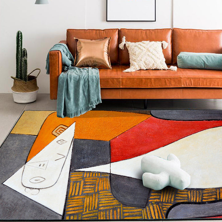 Lisslune | Colorful Bedroom Carpet Novelties Color Block Geometric Pattern Area Rug Polyester Non-Slip Stain Resistant Rug