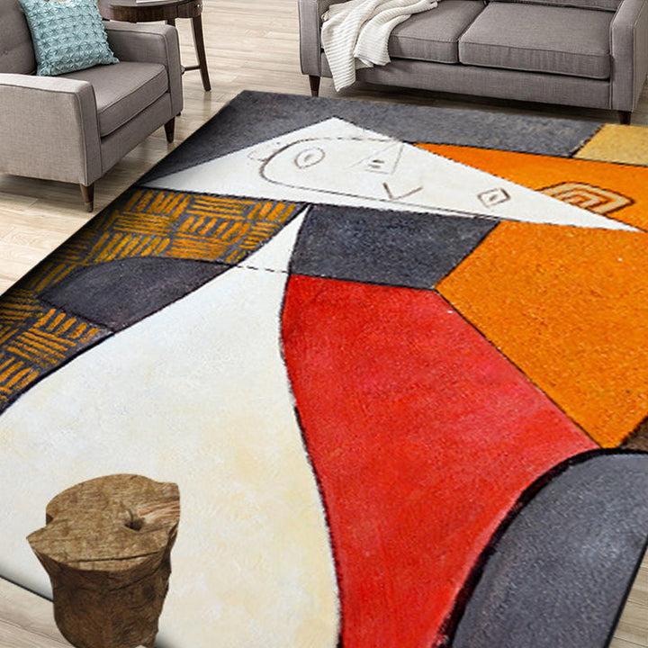 Lisslune | Colorful Bedroom Carpet Novelties Color Block Geometric Pattern Area Rug Polyester Non-Slip Stain Resistant Rug