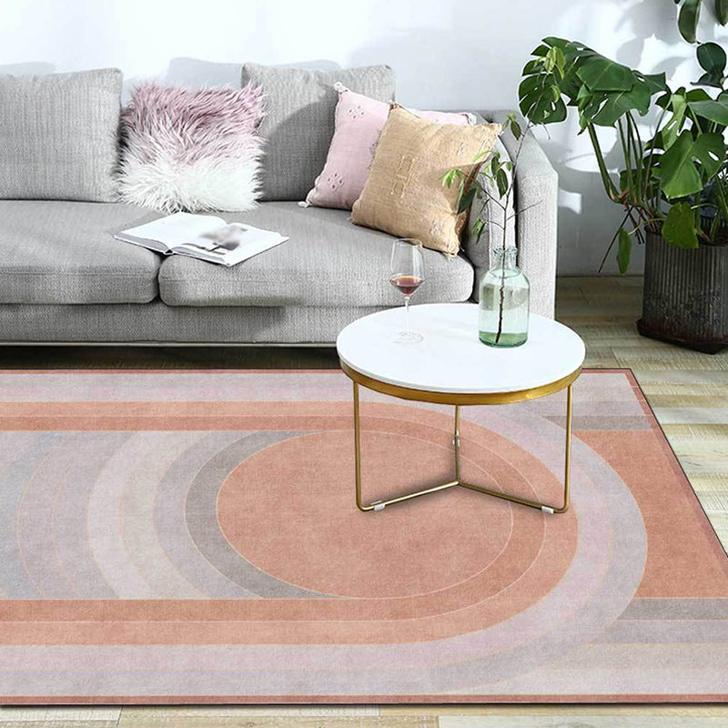 Lisslune | Pink Bedroom Rug Novelty Color Block Arc Circle Pattern Area Rug Polyester Non-Slip Back Stain Resistant Rug