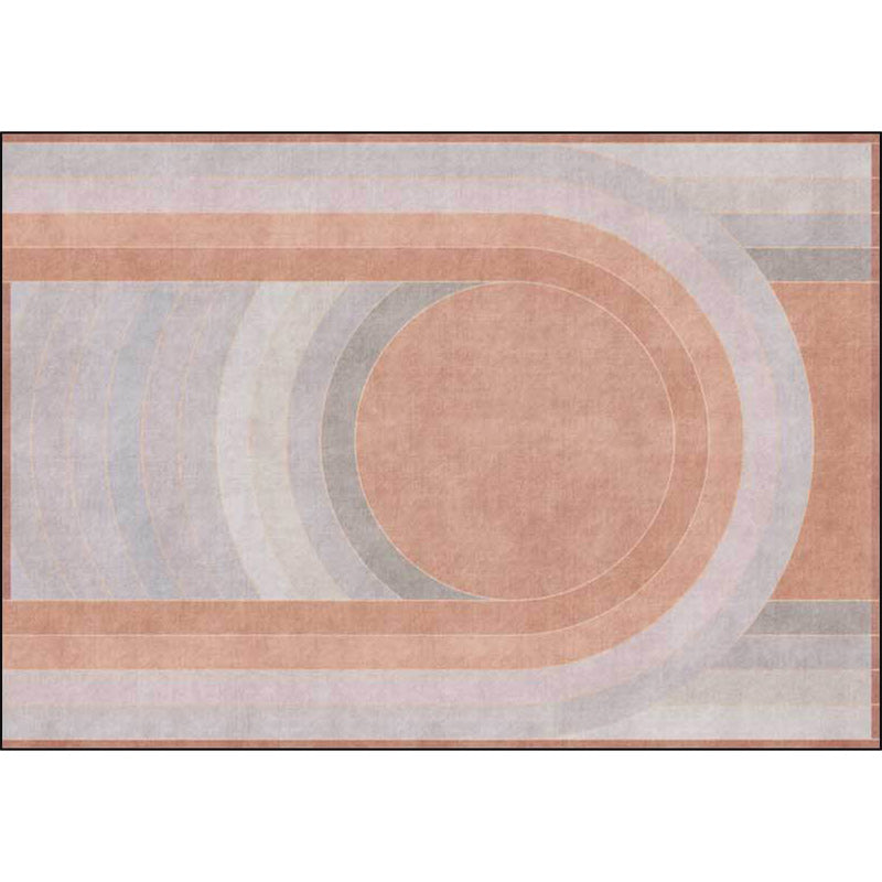 Lisslune | Pink Bedroom Rug Novelty Color Block Arc Circle Pattern Area Rug Polyester Non-Slip Back Stain Resistant Rug