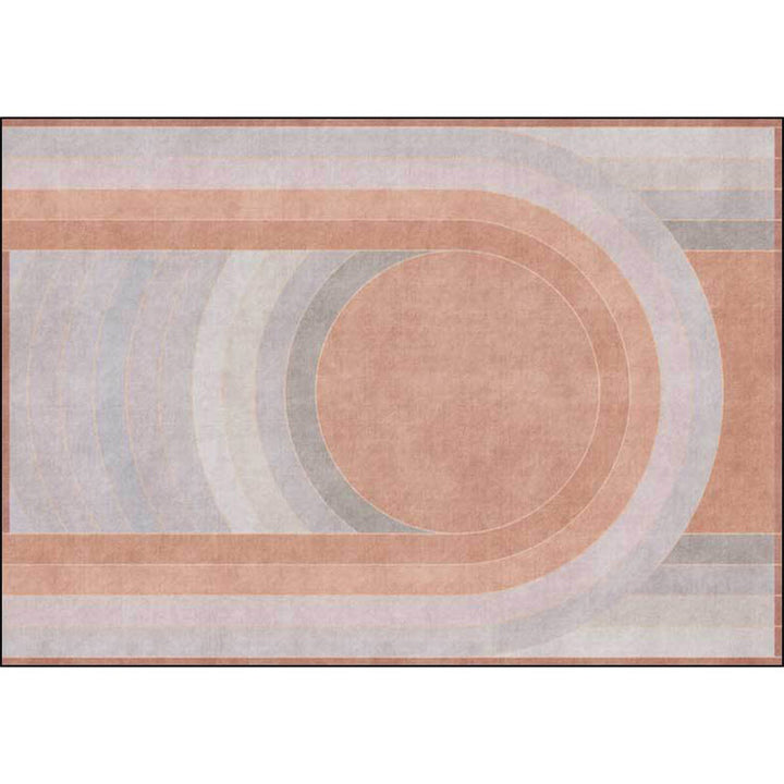Lisslune | Pink Bedroom Rug Novelty Color Block Arc Circle Pattern Area Rug Polyester Non-Slip Back Stain Resistant Rug