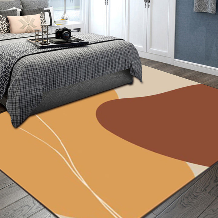 Lisslune | Brown Bedroom Carpet New Color Block Irregular Shape Line Pattern Carpet Polyester Non-Slip Back Carpet