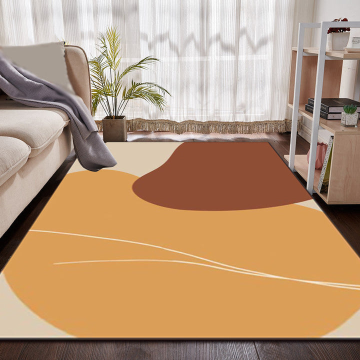 Lisslune | Brown Bedroom Carpet New Color Block Irregular Shape Line Pattern Carpet Polyester Non-Slip Back Carpet