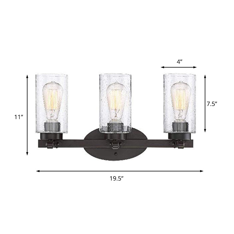 Lisslune | 3-Bulb Seed Glass Wall Light Industry Black Cylinder Dining Room Wall Lamp in Clear