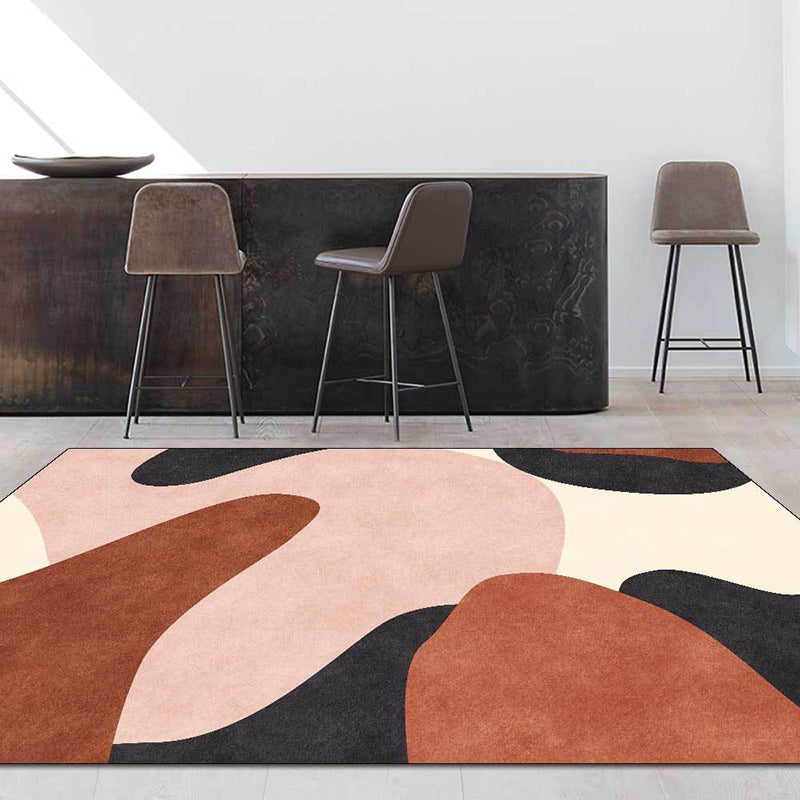 Lisslune | Novelty Living Room Carpet in Pink and Brown Color Block Print Carpet Polyester Pet Friendly Non-Slip Area Rug