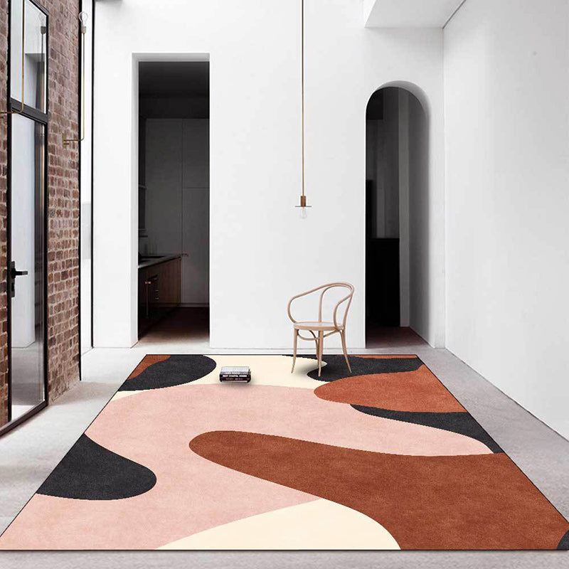 Lisslune | Novelty Living Room Carpet in Pink and Brown Color Block Print Carpet Polyester Pet Friendly Non-Slip Area Rug