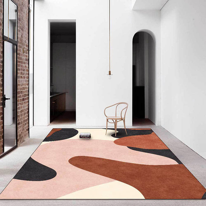 Lisslune | Novelty Living Room Carpet in Pink and Brown Color Block Print Carpet Polyester Pet Friendly Non-Slip Area Rug