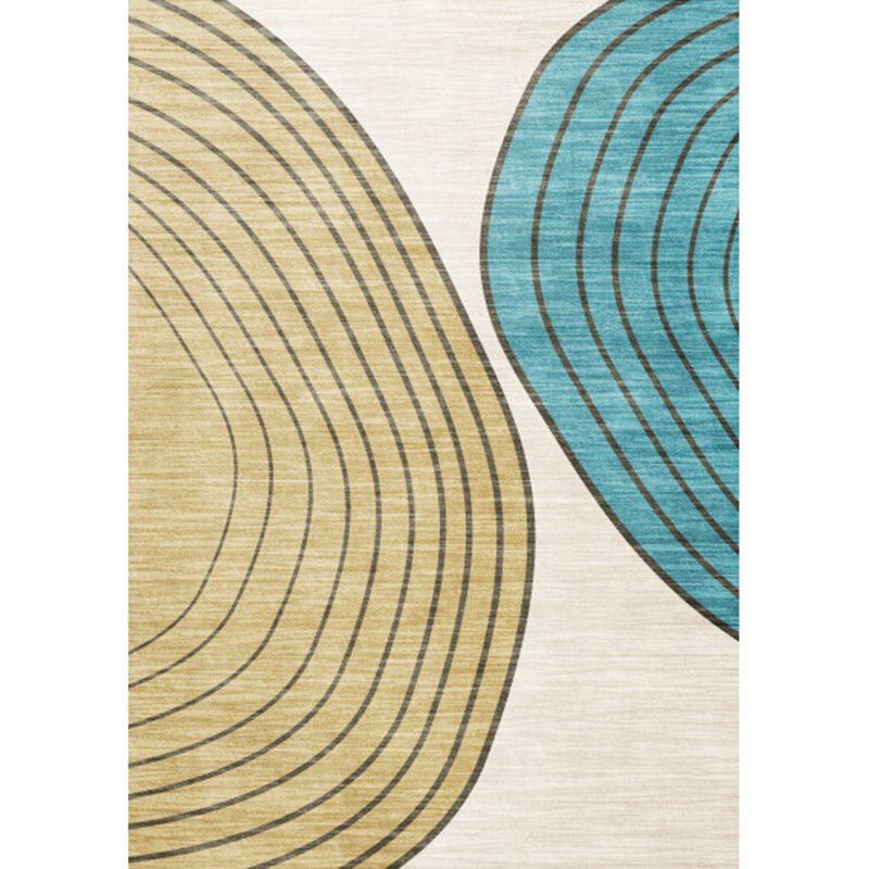 Lisslune | Novelty Living Room Carpet in Ivory and Yellow Color Block Stripe Print Carpet Polyester Non-Slip Bedroom Rug
