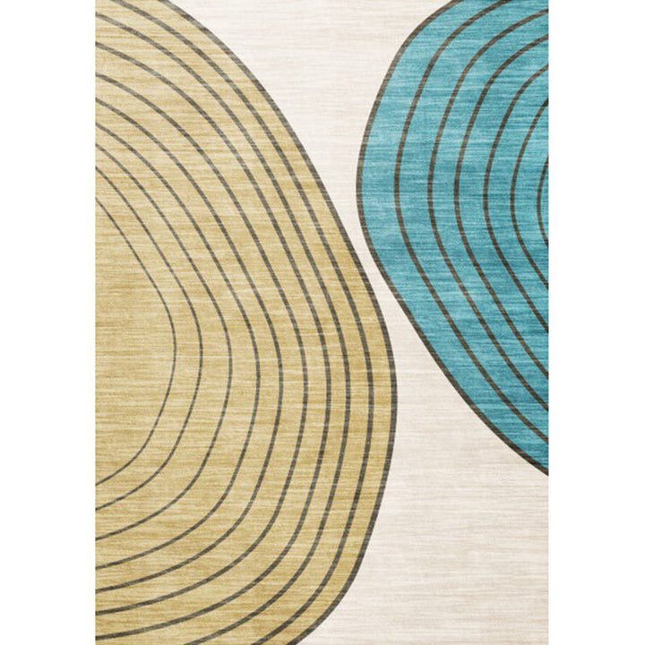 Lisslune | Novelty Living Room Carpet in Ivory and Yellow Color Block Stripe Print Carpet Polyester Non-Slip Bedroom Rug