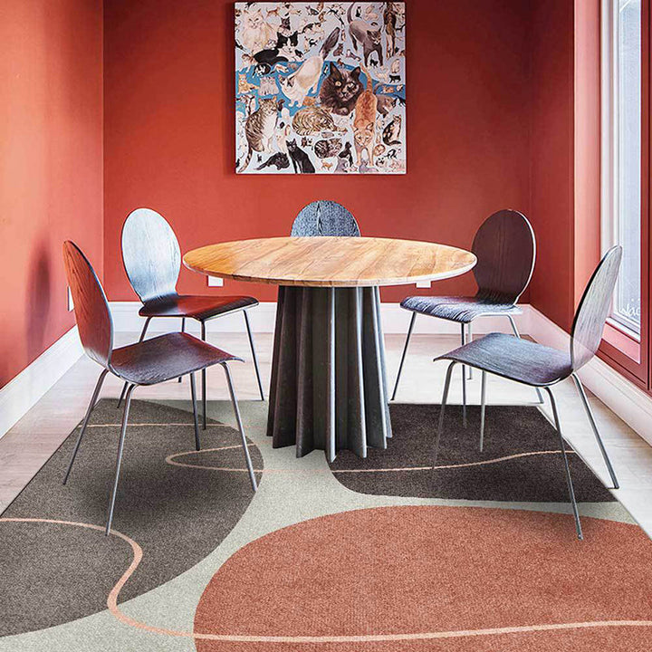 Lisslune | Novelty Living Room Carpet in Brown Color Block Line Print Carpet Polyester Washable Non-Slip Back Floor Mat