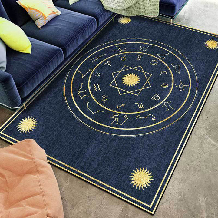Lisslune | Minimalistic New Carpet in Blue Geometry Constellation Sun Pattern Carpet Polyester Non-Slip Flooring for Home Decoration