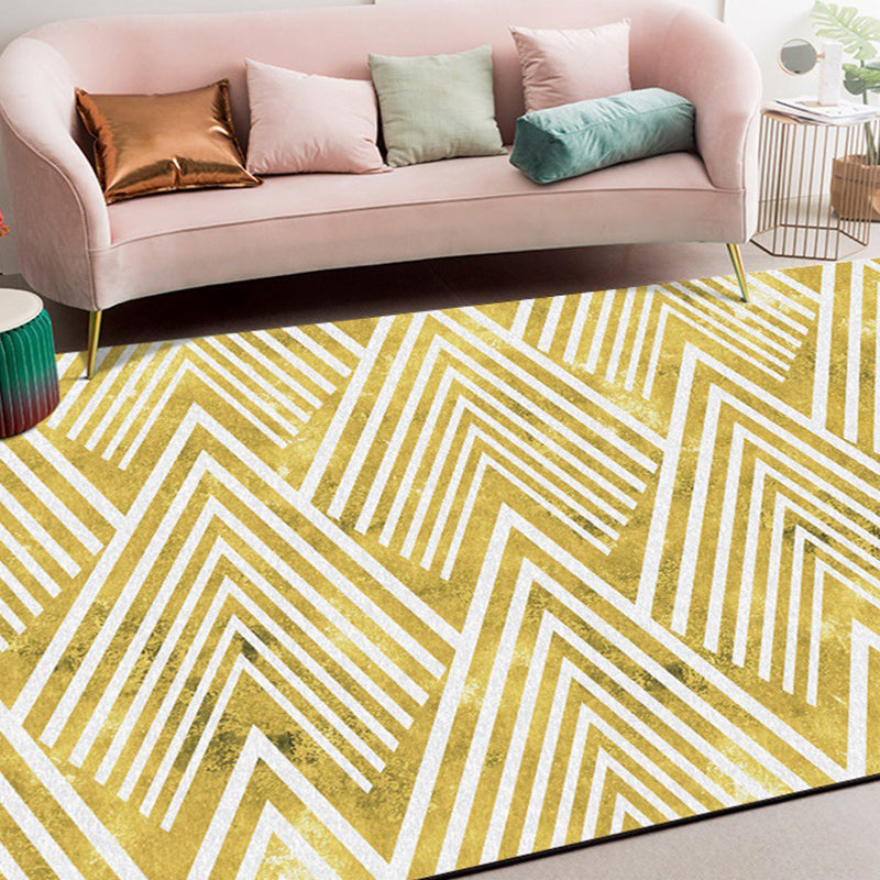 Lisslune | Gold Bedroom Rug Novelty Geometric Mountain Stripe Pattern Area Rug Polyester Pet-Friendly Washable Rug