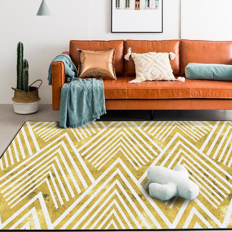 Lisslune | Gold Bedroom Rug Novelty Geometric Mountain Stripe Pattern Area Rug Polyester Pet-Friendly Washable Rug