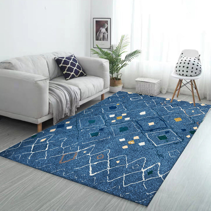 Lisslune | Novelty living room carpet in blue geometric diamond print carpet polyester washable stain resistant  
Washable carpet