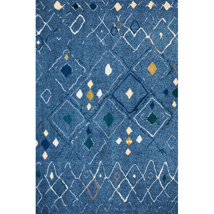 Lisslune | Novelty living room carpet in blue geometric diamond print carpet polyester washable stain resistant  
Washable carpet