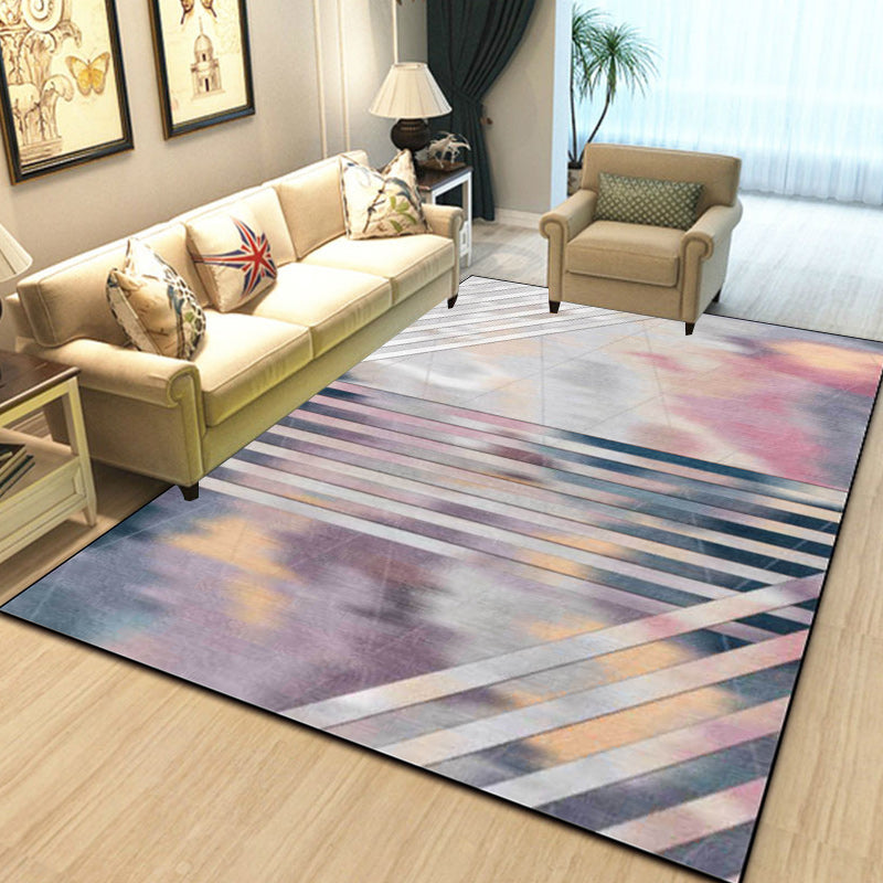 Lisslune | Pink Bedroom Rug Novelty Geometric Stripe Pattern Area Rug Polyester Pet Friendly Non-Slip Rug