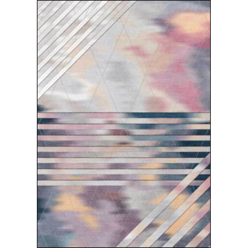 Lisslune | Pink Bedroom Rug Novelty Geometric Stripe Pattern Area Rug Polyester Pet Friendly Non-Slip Rug