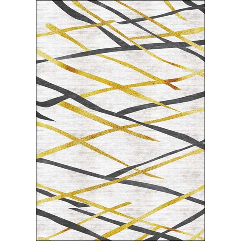 Lisslune | Novelty Living Room Carpet in White Geometric Lines Pattern Carpet Polyester Pet-Friendly Stain Resistant Washable Carpet