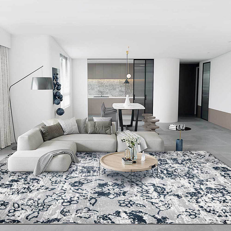 Lisslune | Gray Shabby Chic Rug Polyester Floral Pattern Rug Machine Washable Non-Slip Backing Rug for the Living Room
